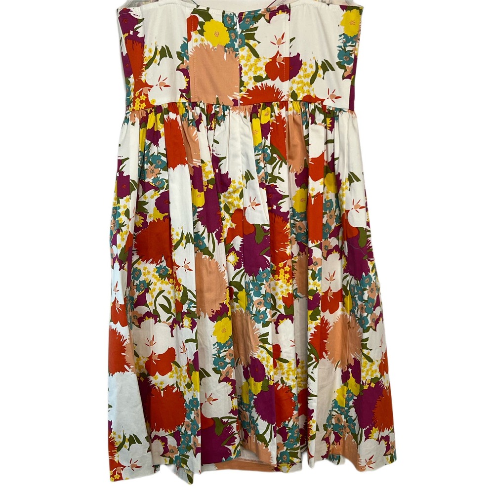 Aqua Strappy Bright Floral Sweetheart 100% Cotton Knee Length Dress Size L - Picture 6 of 9